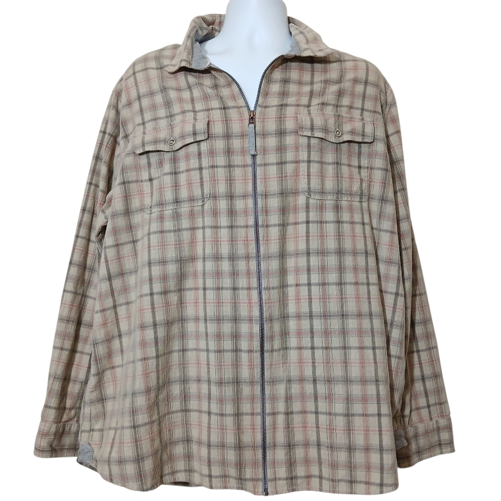 Carbon 2 Cobalt Men Jacket Shirt Shacket Tan Plaid Light Corduroy Zip Front